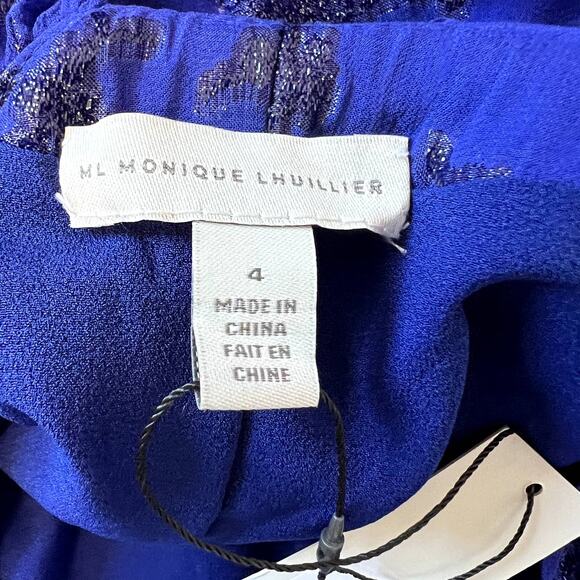 Monique Lhuillier Azurite Long-Sleeve Tie-Back Short Dress Size 4 NWT - Picture 8 of 10